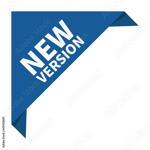New Version In Blue Triangle Ribbon Shape For Product Advertising Business Marketing Social Media Information
