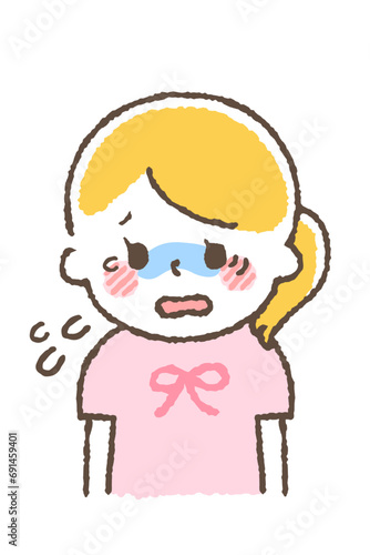 涙を流している子供。目の痒み。
