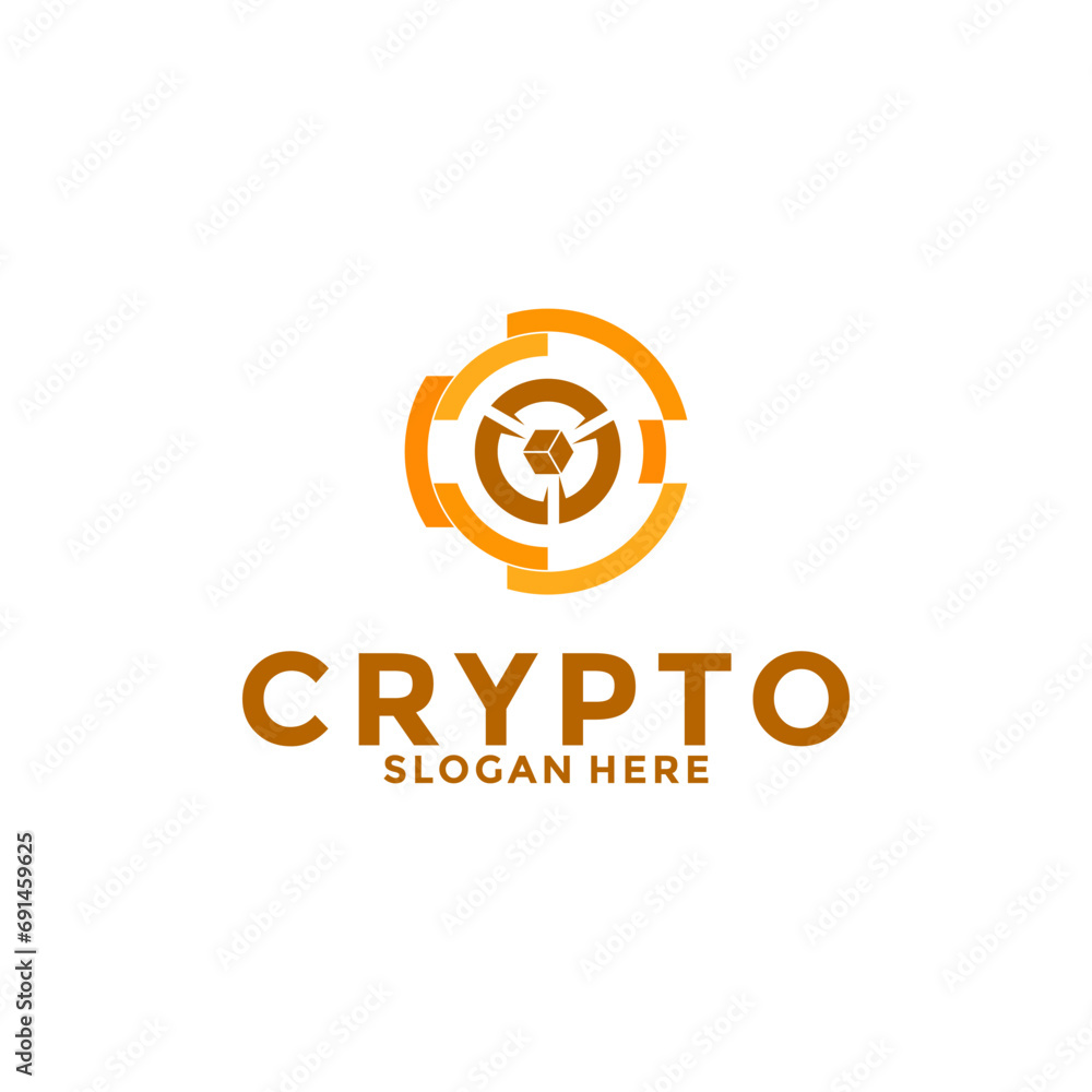 Digital Crypto currency logo with Blockchain technology. Financial technology or fintech logo template - obrazy, fototapety, plakaty 