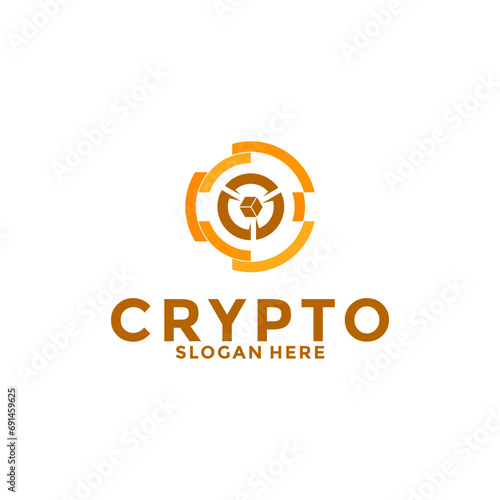 Digital Crypto currency logo with Blockchain technology. Financial technology or fintech logo template