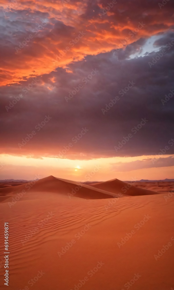 Sunset Over A Desert With Cloudy Sky Sunset Over A Desert With Cloudy Sky