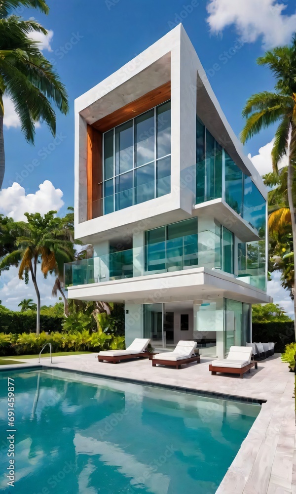 Fototapeta premium Modern Villa With A Rooftop Pool In Miami