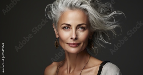 Cosmetic Serenity - Smiling Woman Touching Face in Beauty Advertisement