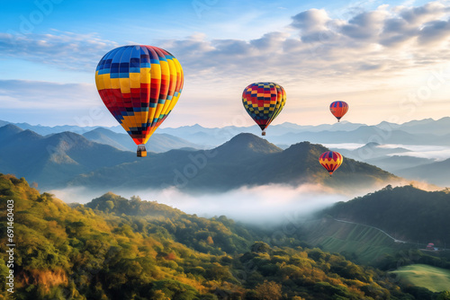 Colorful hot air balloons flying over mountain at Dot Inthanon in Chiang Mai © FawziaEssa