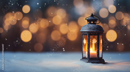 Christmas Lantern On Snow