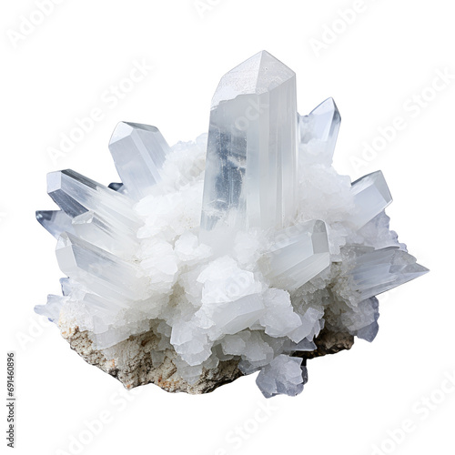 A complex cluster of blue crystal formations on a transparent background photo