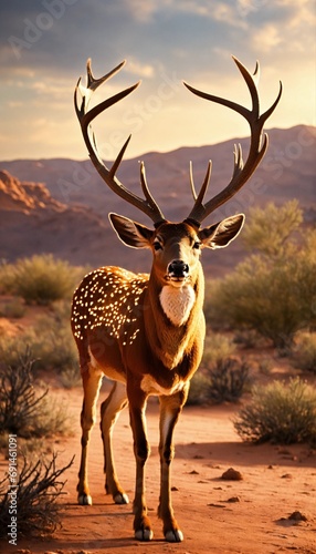 Realistic   the flash themmed deer  in the desert  amazing  extraordinary.