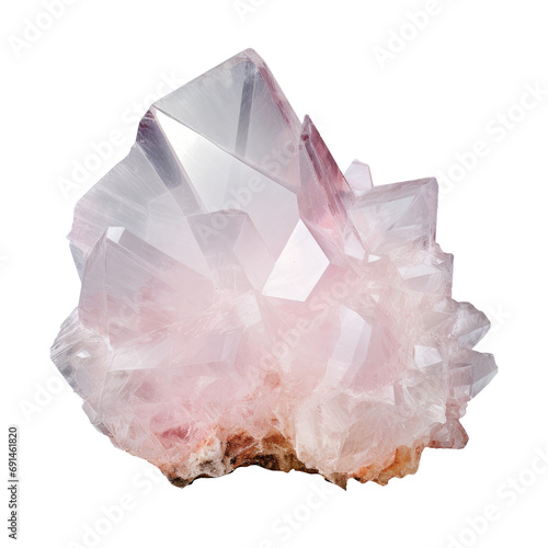 A striking cluster of calcite crystals with soft pink hues photo