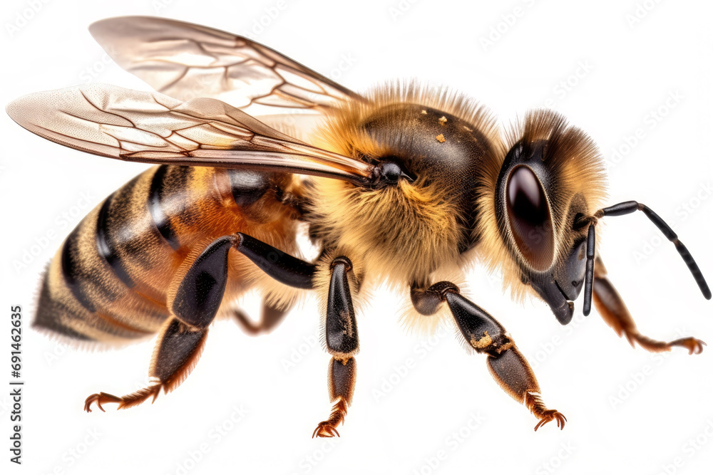 Makroaufnahme einer Honigbiene - obrazy, fototapety, plakaty 