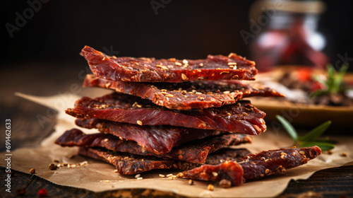 Close up spicy beef jerky photo