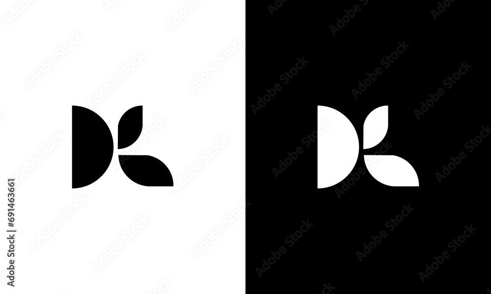 initials d and k leaf logo design in black and white logo design vector - obrazy, fototapety, plakaty 