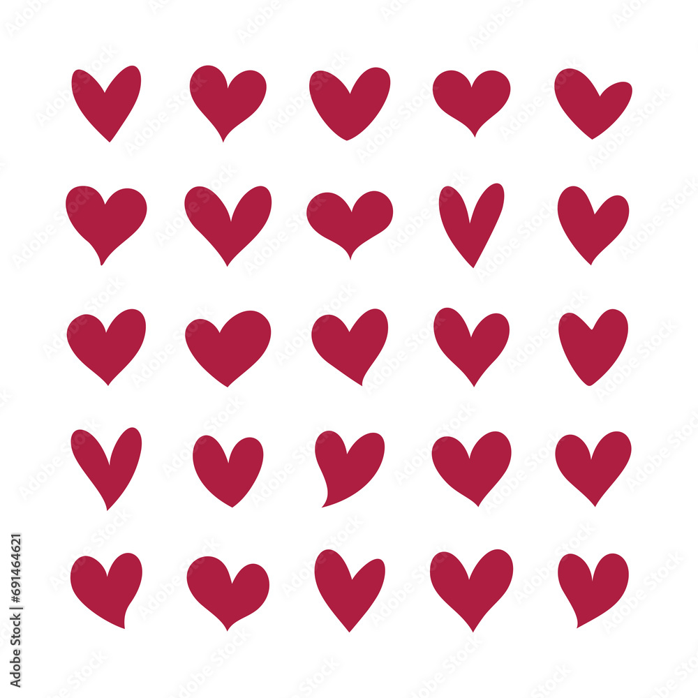 Collection of illustrated heart icons, Doodle love drawing, on white background