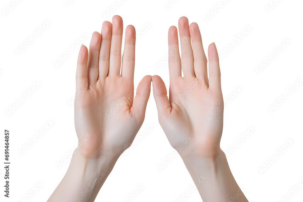 Closeup view of female hands palms isolated on white background.Two female hands in gesture of asking, praing, giving or showing something Closeup view of female hands palms isolated on white background.Two female hands in gesture of asking, praing, giving or showing something