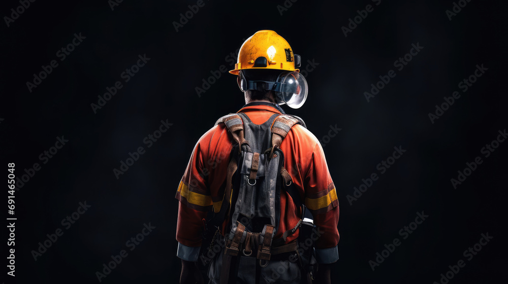 Back view of mine workers wearing helmet Back view of mine workers wearing helmet