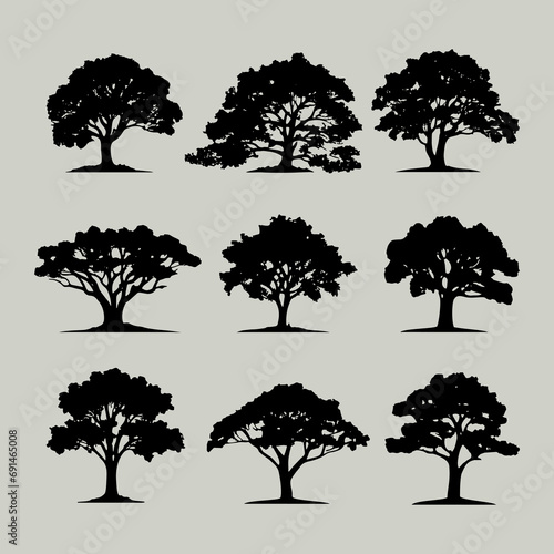 Vintage trees and forest silhouettes set  flat icon design vector on white background