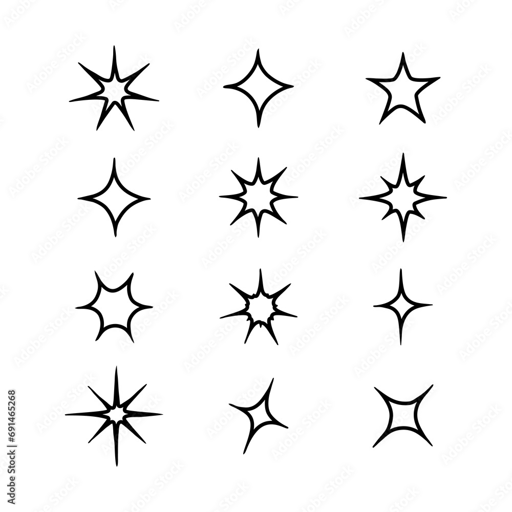 Hand drawn sparkling stars collection, flash Star astrology vector light on white background​