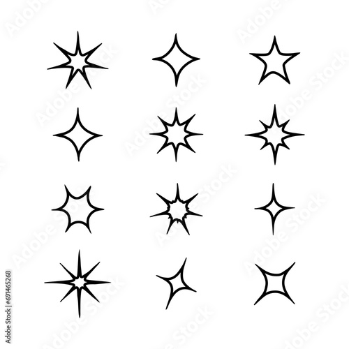 Hand drawn sparkling stars collection  flash Star astrology vector light on white background   