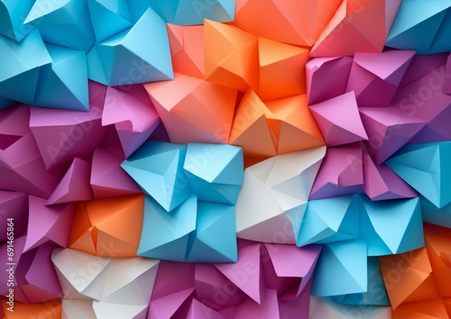 Abstract triangle origami paper art vibrant colorful rainbow colorful gradient background.