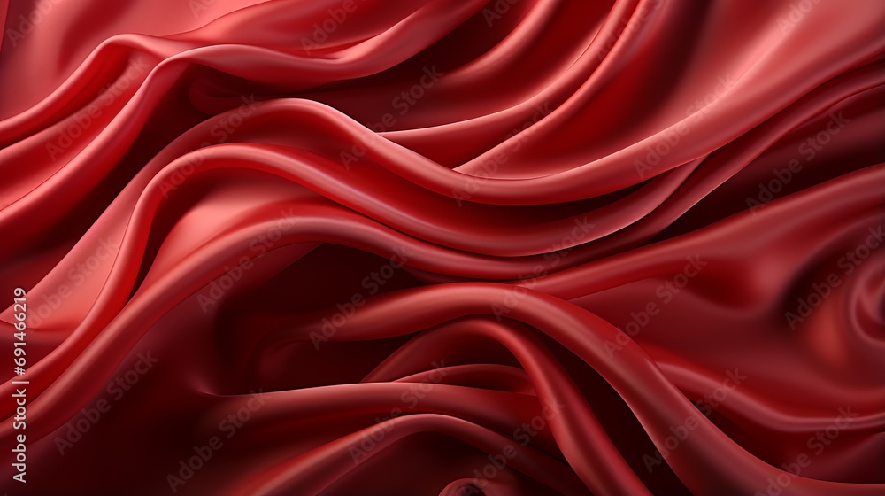 Obraz premium A vibrant maroon fabric cascades elegantly over a peachy-red background, exuding a sense of luxurious clothing and bold, fiery style