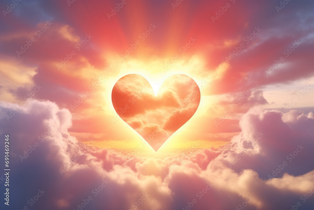Heart in the Sky with Evening Sunlight Glowing Background for Valentine's Day