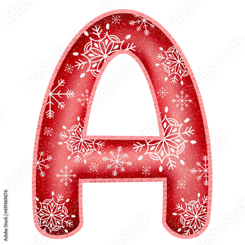 Design drawing Alphabet A-Z so cute using Red color and snowflake with a christmas theme.