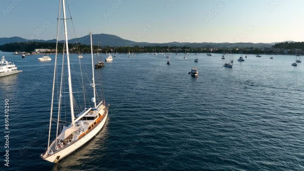 Aerial drone view of Garitsa bay in corfu greece Aerial drone view of Garitsa bay in corfu greece