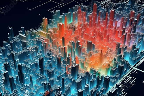 Digital elevation model. GIS product made after proccesing aerial pictures taken from a drone. It shows city urban area with roads and suburbs photo