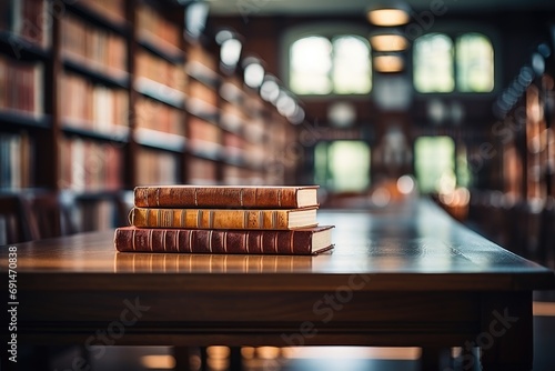 Abstract blurred empty college library interior space. use for background or backdrop in book shop business or education resources concepts. Blurry classroom with bookshelves by defocused effect.