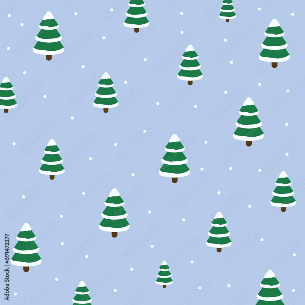 Seamless pattern of Christmas tree with snow isolated on light blue background. Vector illustration. Seamless pattern of Christmas tree with snow isolated on light blue background. Vector illustration.