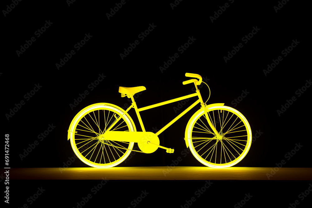 Innovative Cycling: Neon Bike on Dark Background. Creative Neon Bike: Minimalist Sports Concept. Bicycle Art: Neon on Black Canvas.