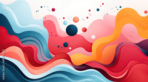 Vector Abstract Minimal Template Background with Colorful Hand-Drawn Free Form Shape, Wavy Lines, and Geometric Memphis Elements Design for Poster, Card, Presentation, Cover Design. Concept of Dynamic