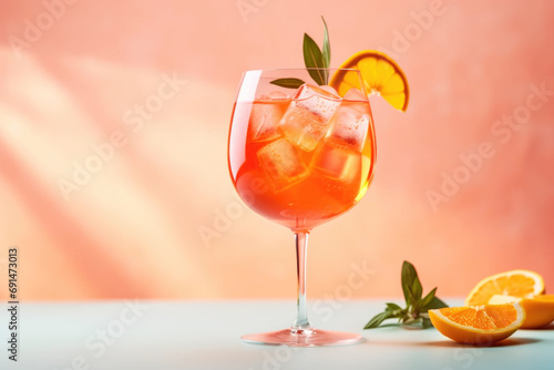 Sparkling Rose Aperol Spritz with ice close up