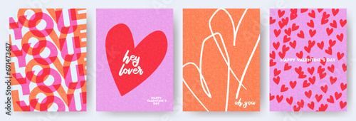 Creative concept of Happy Valentines Day cards set. Modern abstract art design with hearts and modern typography. Templates for celebration, ads, branding, banner, cover, label, poster, sales