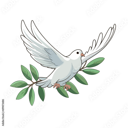 flying dove carrying an olive branch flat vector illustration. flying dove carrying an olive branch hand drawing isolated vector illustration
