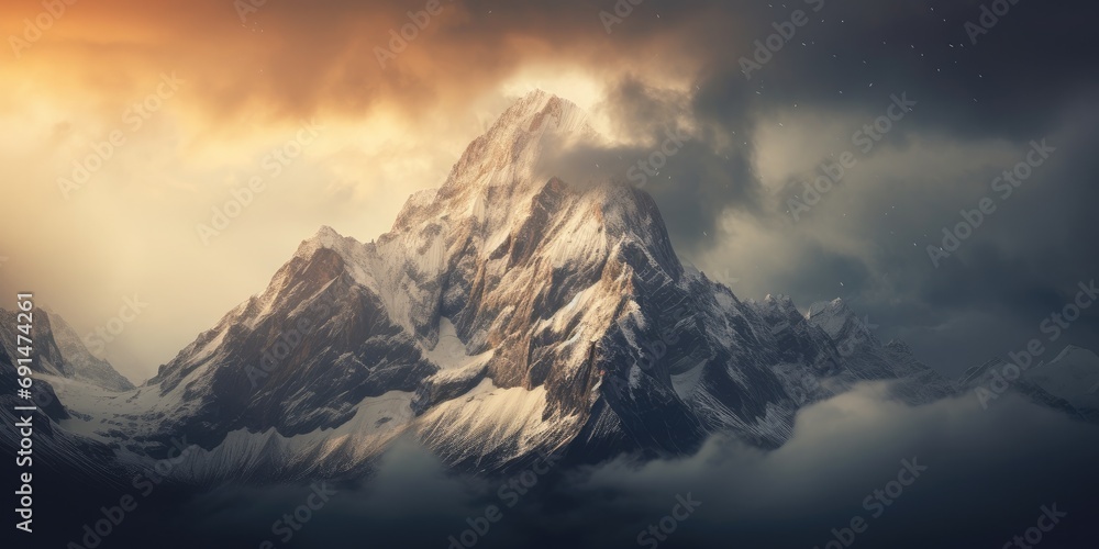 Majestic mountain landscape with snow-capped peaks, a breathtaking scene of natural beauty and serene alpine grandeur.