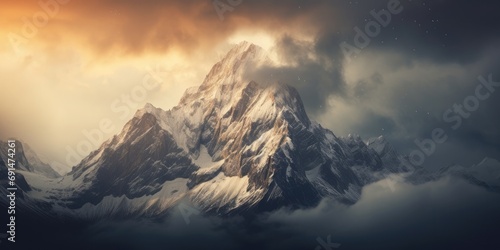 Majestic mountain landscape with snow-capped peaks, a breathtaking scene of natural beauty and serene alpine grandeur.