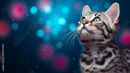 Cute small leopard cat with mystic background. Generative AI