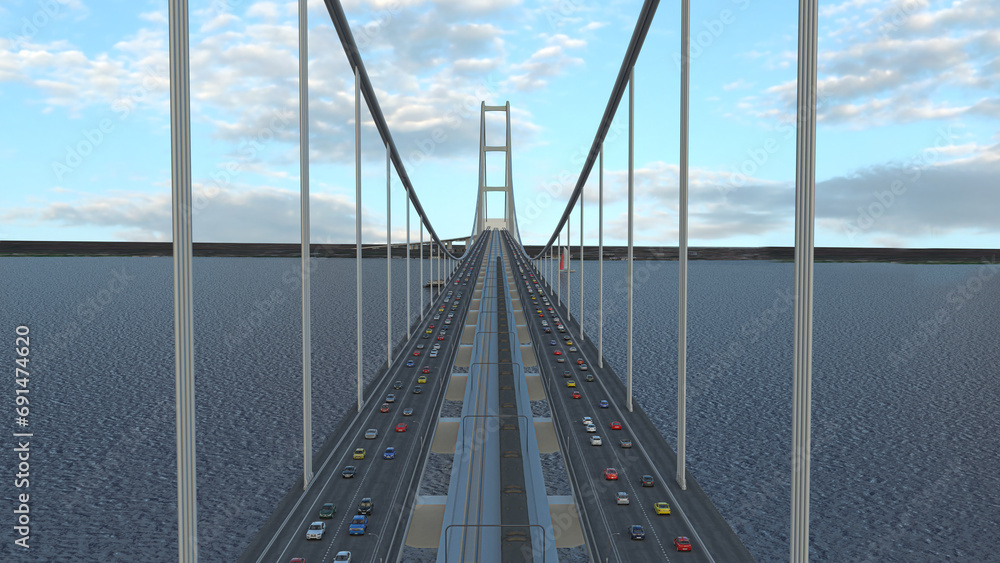 Obraz premium Representation of the Messina bridge, Italy, BIM, Project, 3d rendering, 3d illustration