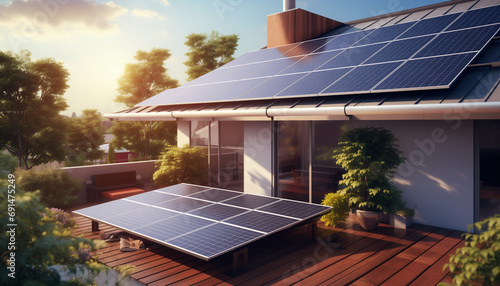 solar panels on a roof. AI generated photo
