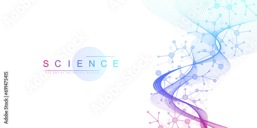 Molecular abstract structure background. Scientific vector illustration with molecule DNA. Medical, science and technology concept for banner template or header.