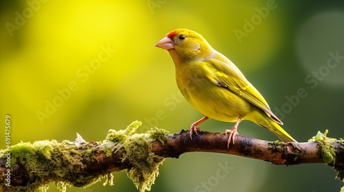 A Bright Yellow Greenfinch Perched on a Branch