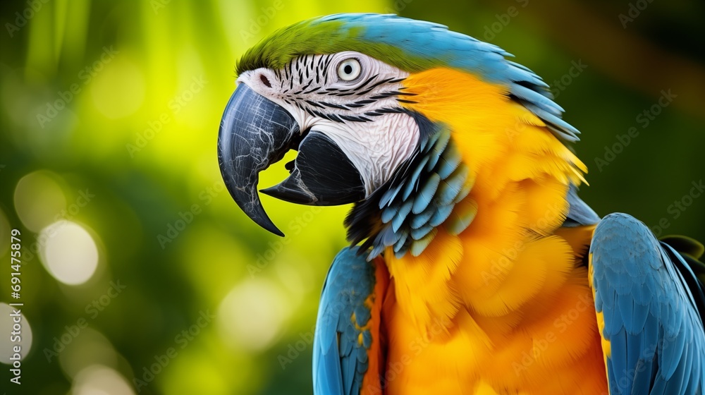 Blue and Yellow Parrot Perched on a Tree