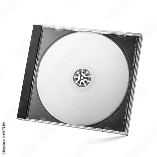 Photography Closed compact black plastic disc box case CD jewel with blank disk isolated