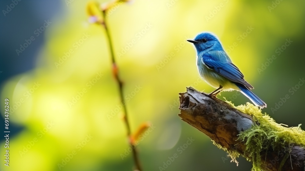 A Serene Blue (ultramarine flycatcher) Bird Perched on a Delicate Branch