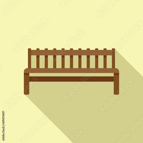 Wooden garden bench icon flat vector. Park architecture. Patio veranda