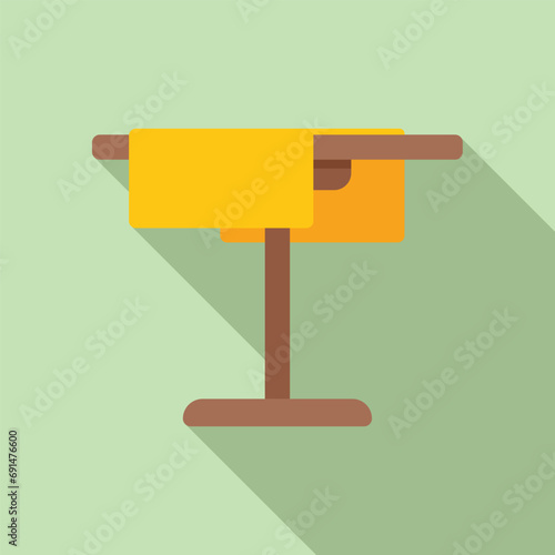 Picnic wooden table icon flat vector. Project parasol. Recliner grill