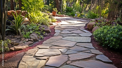 Choose materials like flagstone, concrete, or bricks for pathways photo