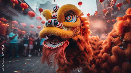 Chinese dragon as a character for the dragon dance at the Chinese New Year festival. ai generative
