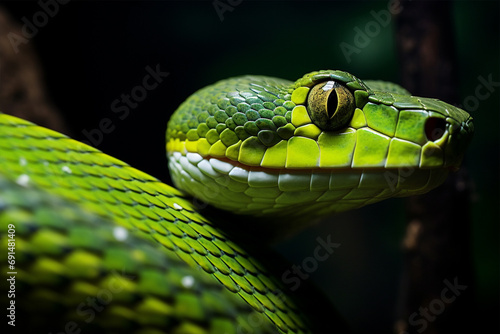 Wild green snake close up