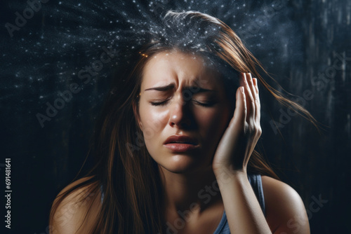 Unbearable headache or migraine in a young woman